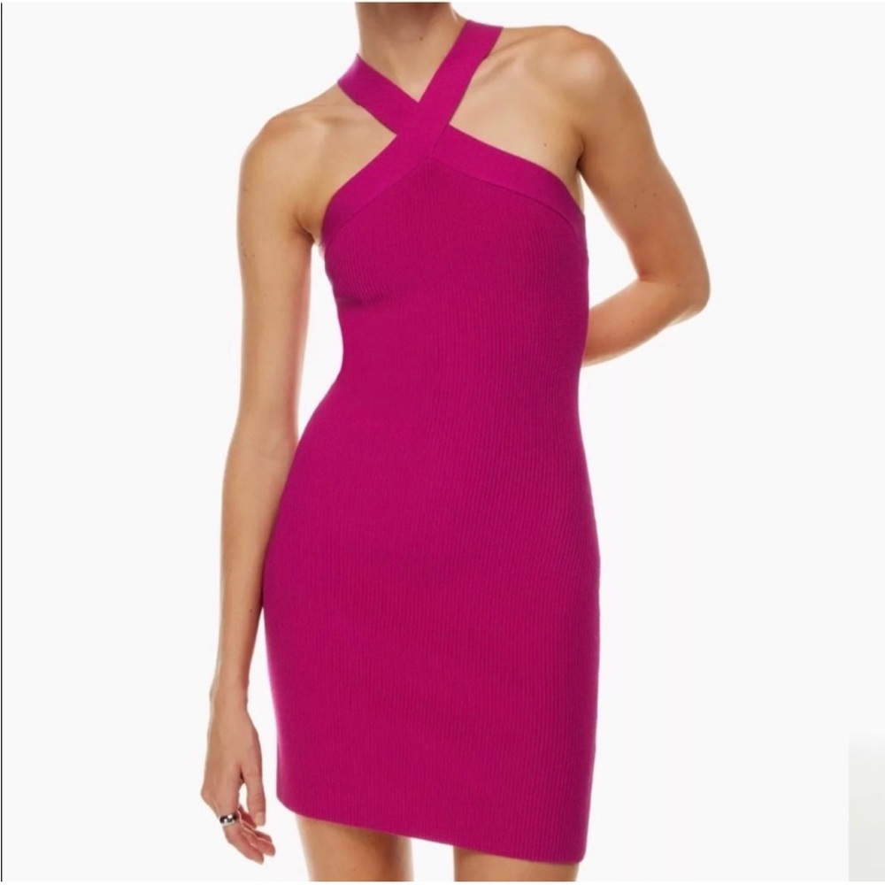 Sculpt Knit Criss Cross Dress in Hot Pink
